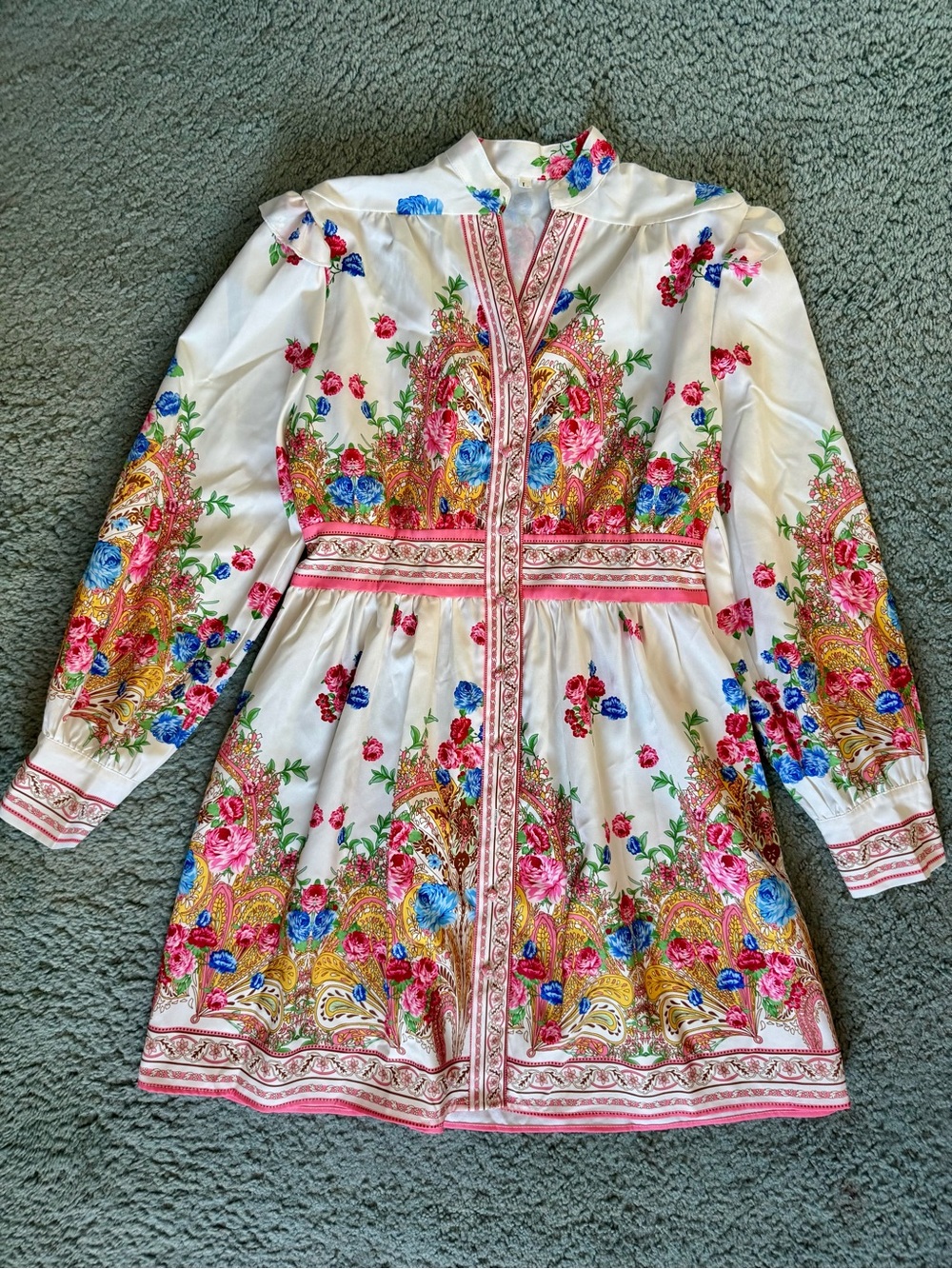 SHEIN White Floral Paisley Mini Dress with Pink & Blue Accents - Picture 8 of 14